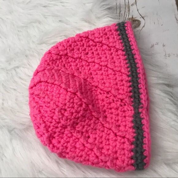 D Crochet Pink Grey Winter Hat Little Girl - Picture 2 of 7
